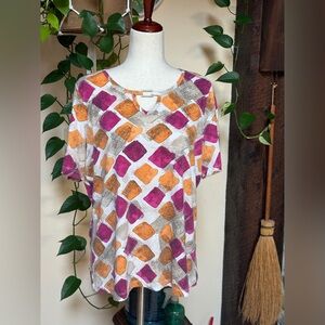 Vibrant Purple and Orange Graphic Short Sleeve Tee